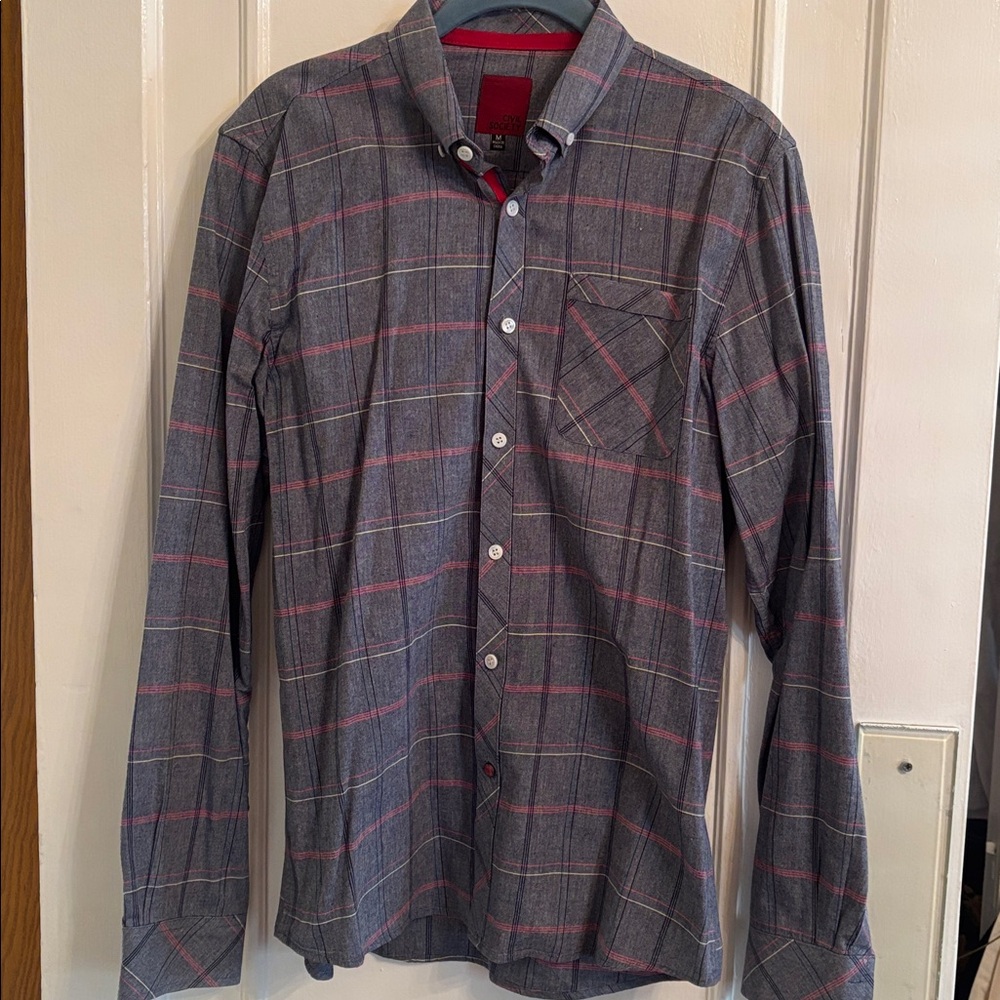 Society Gray Plaid Shirt with Red Highlights